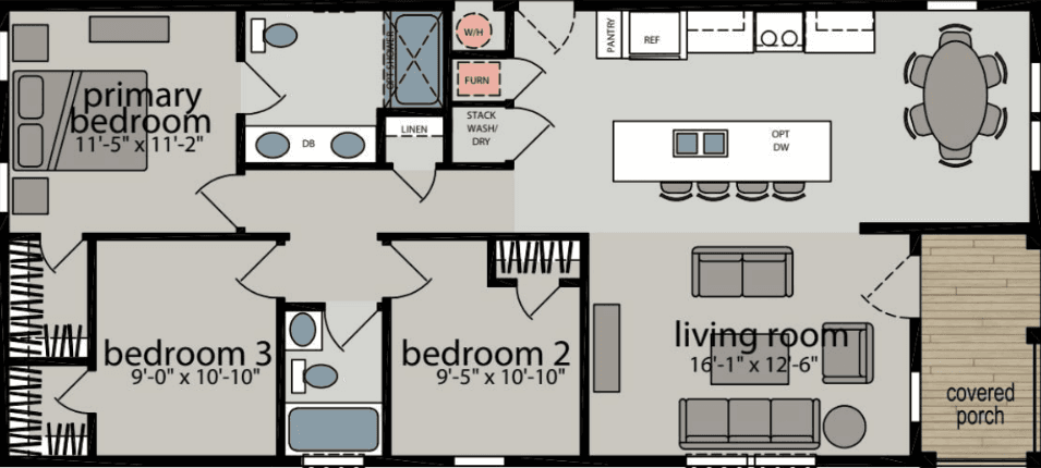 Humboldt bay - 52 x 23'4" floor plan home features