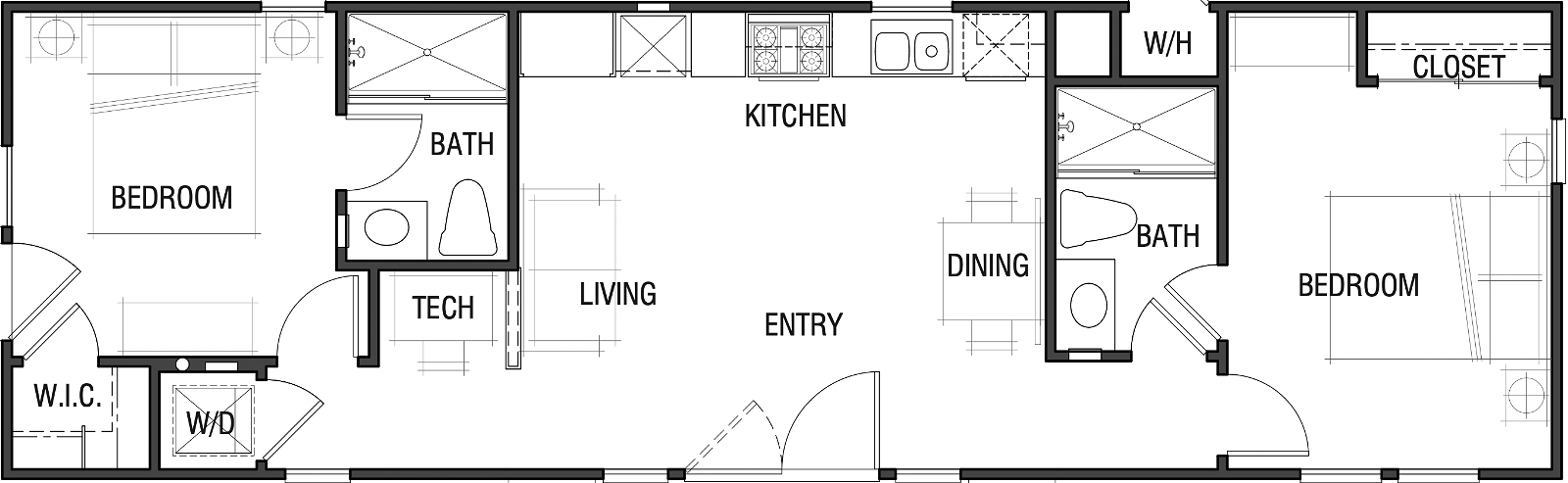 The communal floor plan home features